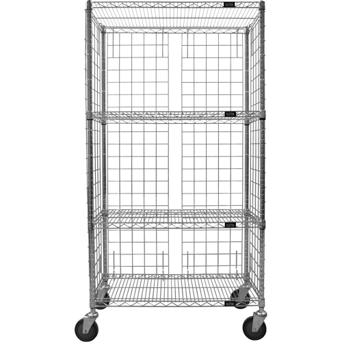 Chariot ferm&eacute; en treillis m&eacute;tallique, Chrom&eacute;, 36" x 69" x 24", Capacit&eacute; 800 lb Helyx Safety & Industrial Supplies