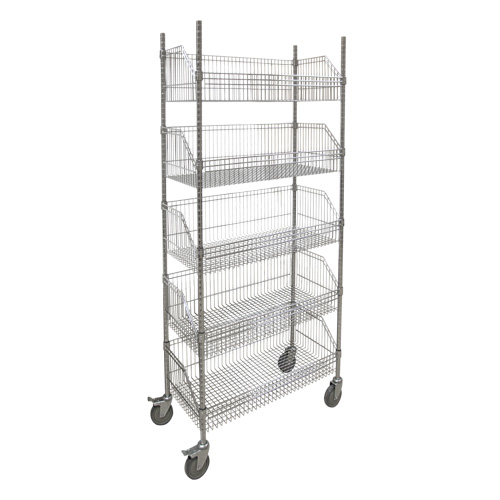 Chariot &agrave; tablette avec panier en treillis, Tiers 5, 48" la x 80" h x 24" p Helyx Safety & Industrial Supplies