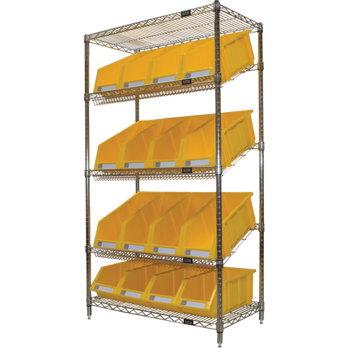 Slanted Wire Shelf with Bins, 5 Tiers, 36" W x 63" H x 18" D Helyx Safety & Industrial Supplies
