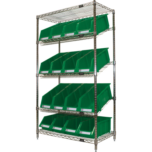 Slanted Wire Shelf with Bins, 5 Tiers, 36" W x 63" H x 18" D Helyx Safety & Industrial Supplies