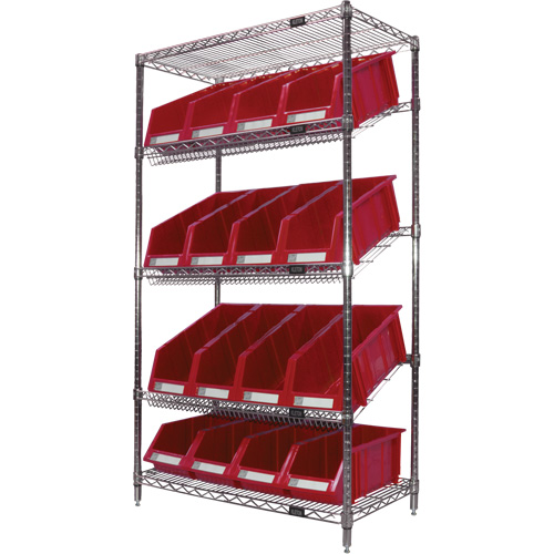 &eacute;tag&egrave;re en treillis m&eacute;tallique &agrave; tablettes inclin&eacute;es avec bacs, Tiers 5, 36" la x 63" h x 18" p Helyx Safety & Industrial Supplies
