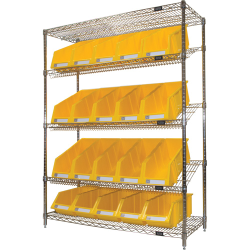 Slanted Wire Shelf with Bins, 5 Tiers, 48" W x 63" H x 18" D Helyx Safety & Industrial Supplies