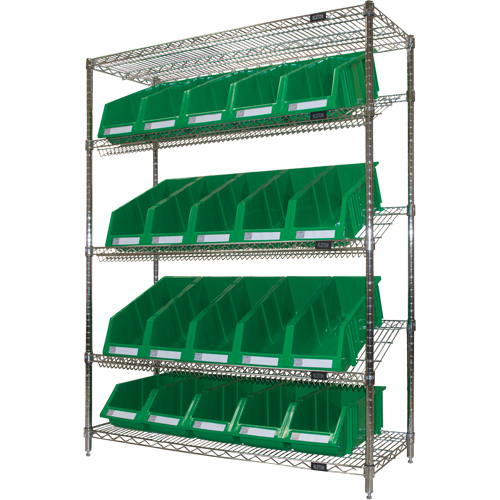 &eacute;tag&egrave;re en treillis m&eacute;tallique &agrave; tablettes inclin&eacute;es avec bacs, Tiers 5, 48" la x 63" h x 18" p Helyx Safety & Industrial Supplies