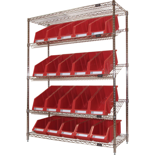 &eacute;tag&egrave;re en treillis m&eacute;tallique &agrave; tablettes inclin&eacute;es avec bacs, Tiers 5, 48" la x 63" h x 18" p Helyx Safety & Industrial Supplies