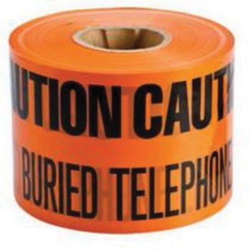 Ruban d'avertissement de danger souterrain Buried Telephone Line Identoline, 6" la x 1000' lo, Noir/orange Helyx Safety & Industrial Supplies