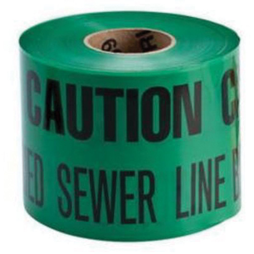 Ruban d'avertissement de danger souterrain Buried Sewer Line Identoline, 6" la x 1000' lo, Noir sur vert Helyx Safety & Industrial Supplies