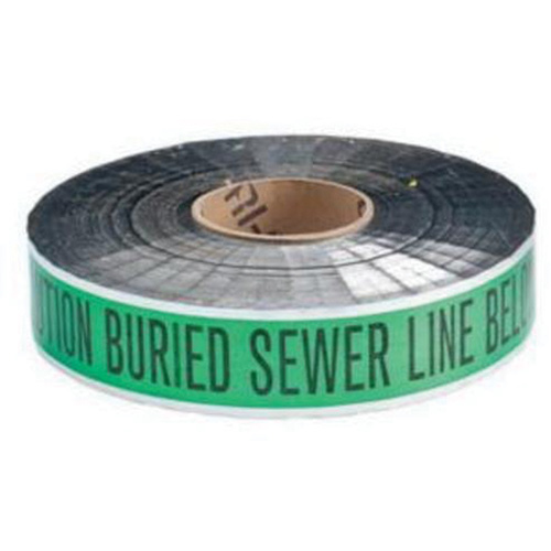Ruban d'avertissement de danger souterrain Sewer Line Identoline, 2" la x 1000' lo, Noir sur vert Helyx Safety & Industrial Supplies