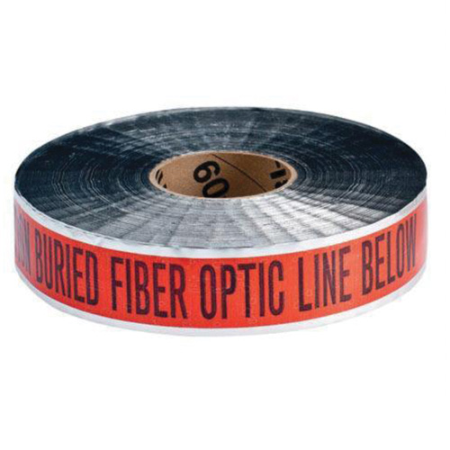 Ruban d'avertissement de danger souterrain Fiber Optic Line Identoline, 2" la x 1000' lo, Noir/orange Helyx Safety & Industrial Supplies