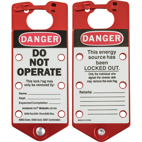 Moraillon de verrouillage &eacute;tiquet&eacute;, Rouge Helyx Safety & Industrial Supplies