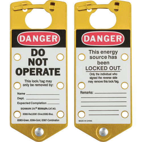 Moraillons de verrouillage &eacute;tiquet&eacute;s, Jaune Helyx Safety & Industrial Supplies