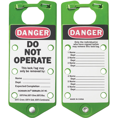 Moraillons de verrouillage &eacute;tiquet&eacute;s, Vert Helyx Safety & Industrial Supplies