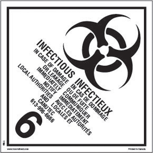 &eacute;tiquettes d'exp&eacute;dition TMD, Classe 6,2, Substances infectieuses, Papier Helyx Safety & Industrial Supplies