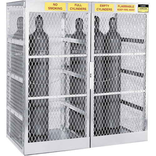 Aluminum LPG Cylinder Locker Storage, 20 Cylinder Capacity, 60" W x 32" D x 65" H, Silver Helyx Safety & Industrial Supplies