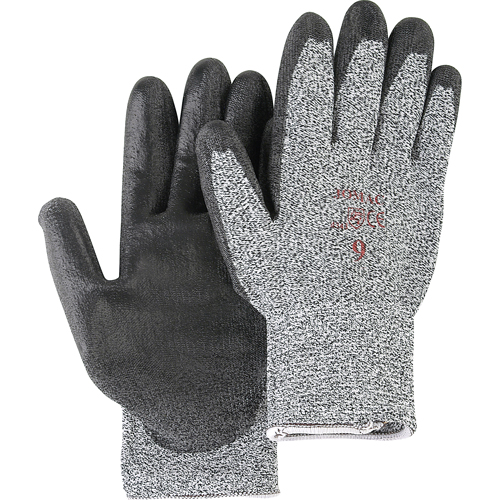 Salt & Pepper Knit Gloves With Black Palm Coating, Size Small/7, Polyurethane Coated, HPPE Shell, ANSI/ISEA 105 Level 2 Helyx Safety & Industrial Supplies