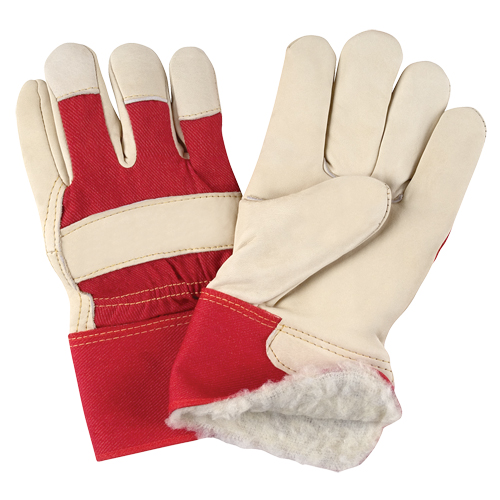 Gants d'ajusteur rouge & blanc doubl&eacute;s pour l'hiver de premi&egrave;re qualit&eacute;, 2T-Grand, Paume en Cuir fleur de vache, Doublure en Boa Helyx Safety & Industrial Supplies