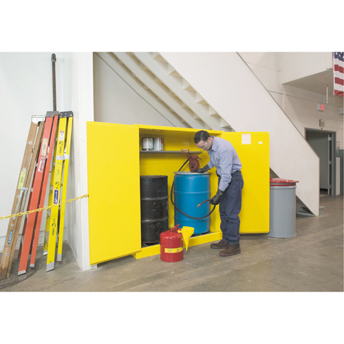 Sure-Grip&reg; EX Vertical Drum Storage Cabinets, 110 US gal. Cap., 2 Drums, Yellow Helyx Safety & Industrial Supplies