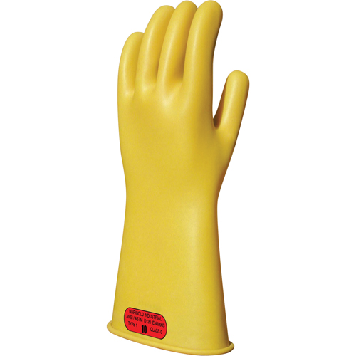Yellow Natural Rubber Insulating Gloves, ASTM Class 0, Size 8, 11" L Helyx Safety & Industrial Supplies