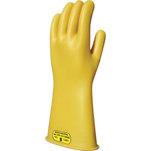 Yellow Natural Rubber Insulating Gloves, ASTM Class 2, Size 8, 14" L Helyx Safety & Industrial Supplies