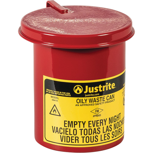 Mini bidons pour d&eacute;chets huileux pour dessus d'&eacute;tabli, Homologu&eacute; FM, 0,45 gal. US, Rouge Helyx Safety & Industrial Supplies