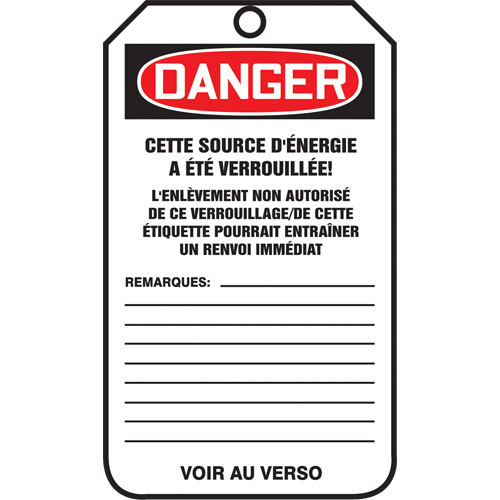 Lockout Tags, Plastic, 3-3/8" W x 5-7/8" H, French Helyx Safety & Industrial Supplies