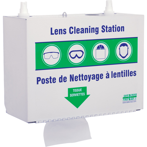 Metal Lens Cleaning Stations - Two 500ml Solutions & 1 Box of Tissue, Metal, 10.5" L x 5.5" D x 6.3" H Helyx Safety & Industrial Supplies