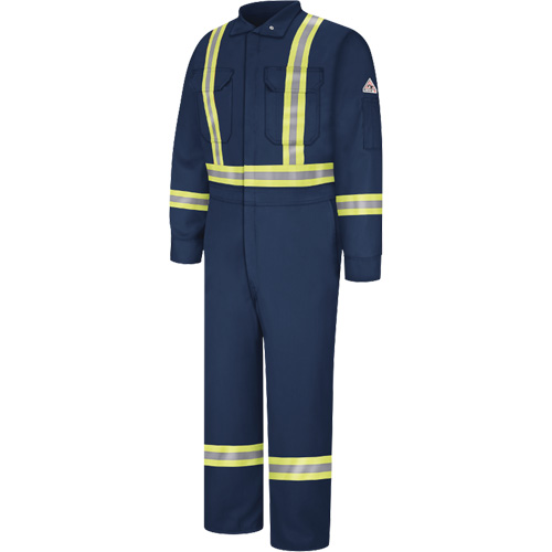 Flame-Resistant Coveralls with Reflective Trim, Size 38, Navy Blue, 12.2 cal/cm² Helyx Safety & Industrial Supplies