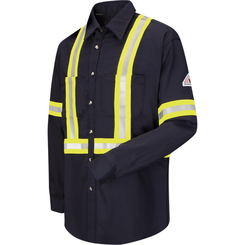 Chemise de travail avec bordure r&eacute;fl&eacute;chissante, Coton/nylon, Moyen, Orange haute visibilit&eacute; Helyx Safety & Industrial Supplies