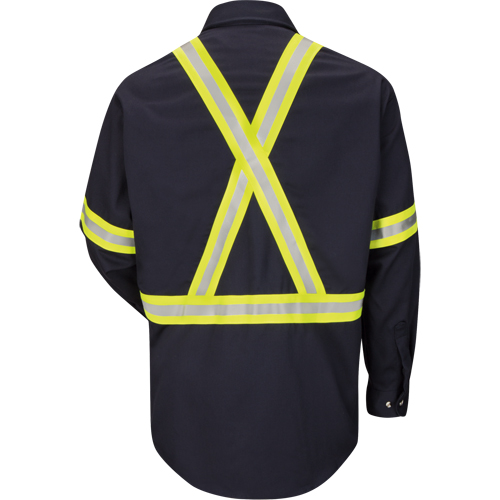 Chemise de travail avec bordure r&eacute;fl&eacute;chissante, Coton/nylon, Moyen, Orange haute visibilit&eacute; Helyx Safety & Industrial Supplies