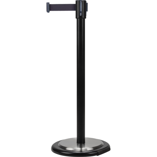 Free-Standing Crowd Control Barrier, Steel, 35" H, Black Tape, 7' Tape Length Helyx Safety & Industrial Supplies