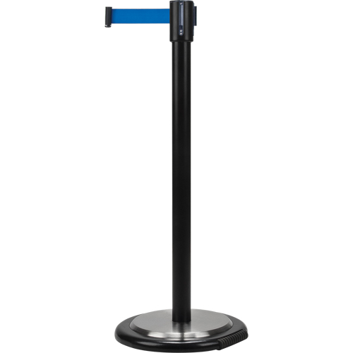 Free-Standing Crowd Control Barrier, Steel, 35" H, Blue Tape, 7' Tape Length Helyx Safety & Industrial Supplies