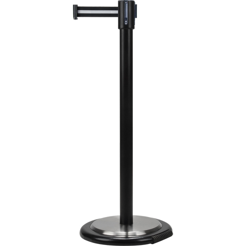 Free-Standing Crowd Control Barrier, Steel, 35" H, Black/White Tape, 7' Tape Length Helyx Safety & Industrial Supplies