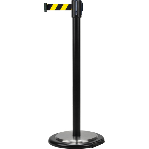 Free-Standing Crowd Control Barrier, Steel, 35" H, Black/Yellow Tape, 7' Tape Length Helyx Safety & Industrial Supplies