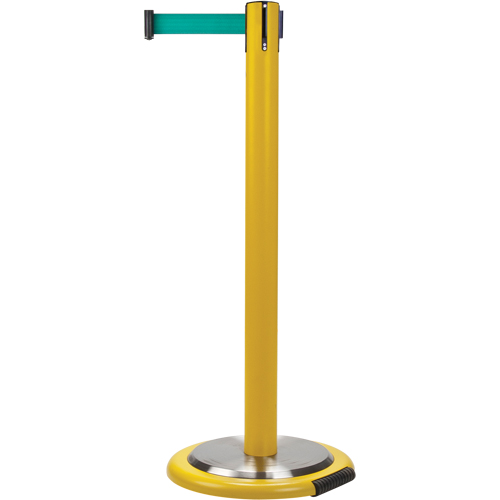 Free-Standing Crowd Control Barrier, Steel, 35" H, Green Tape, 7' Tape Length Helyx Safety & Industrial Supplies