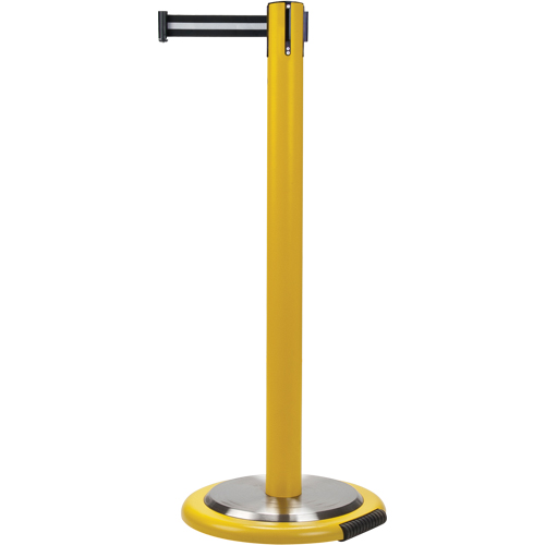 Free-Standing Crowd Control Barrier, Steel, 35" H, Black/White Tape, 7' Tape Length Helyx Safety & Industrial Supplies