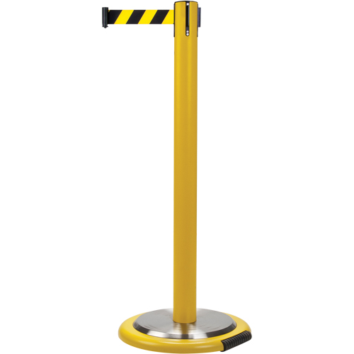 Free-Standing Crowd Control Barrier, Steel, 35" H, Black/Yellow Tape, 7' Tape Length Helyx Safety & Industrial Supplies