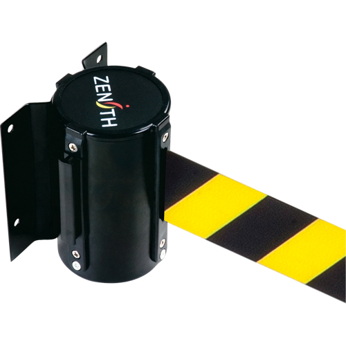 Wall Mount Barrier, Steel, Screw Mount, 7', Black/Yellow Tape Helyx Safety & Industrial Supplies