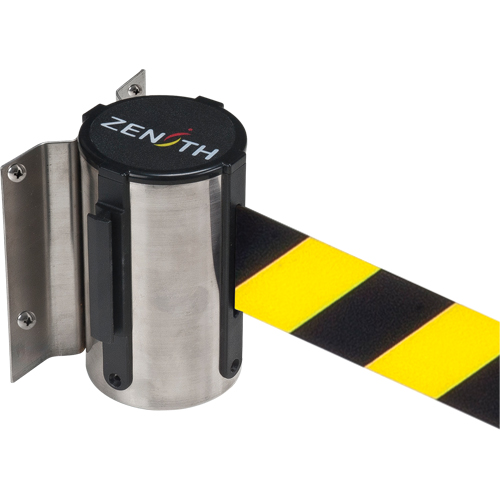 Wall Mount Barrier, Steel, Screw Mount, 7', Black/Yellow Tape Helyx Safety & Industrial Supplies