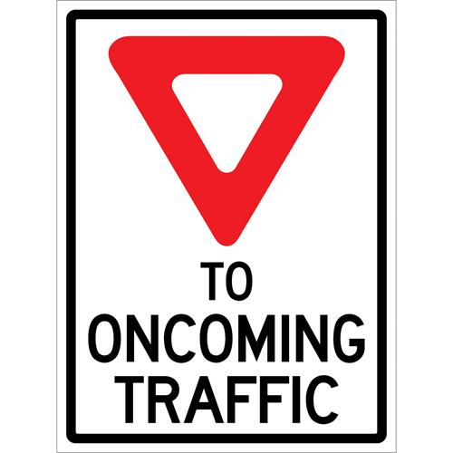Enseigne enroulable de circulation  Yield to Oncoming Traffic , 36" x 48", Vinyle, Anglais avec pictogramme Helyx Safety & Industrial Supplies