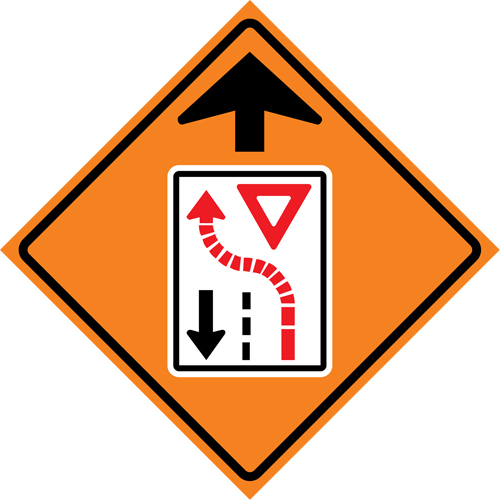 Enseigne enroulable de circulation c&eacute;dez le passage devant, 29-1/2" x 29-1/2", Vinyle, Pictogramme Helyx Safety & Industrial Supplies