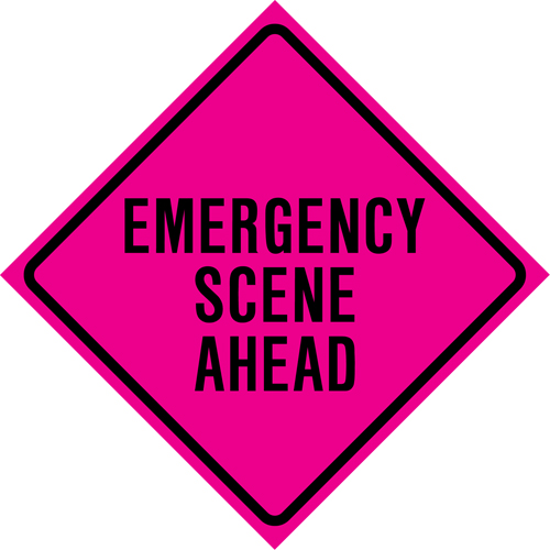 Enseigne enroulable de circulation  Emergency Scene Ahead , 36" x 36", Vinyle, Anglais Helyx Safety & Industrial Supplies