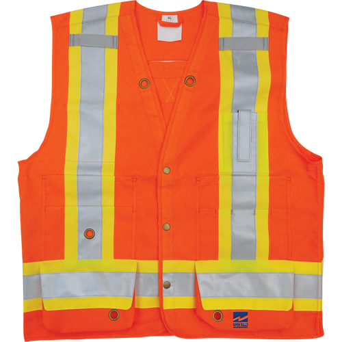 Veste de s&eacute;curit&eacute; pour arpenteur, Orange haute visibilit&eacute;, Petit, Polyester Helyx Safety & Industrial Supplies