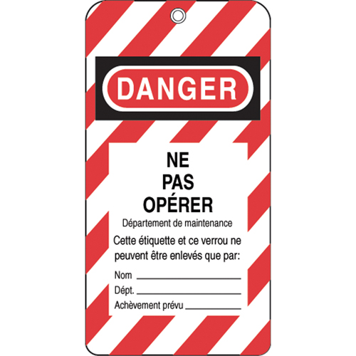 Lockout Tags, Plastic, 3" W x 5-3/4" H, French Helyx Safety & Industrial Supplies