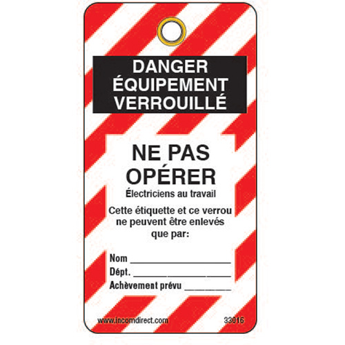 Lockout Tags, Plastic, 3" W x 5-3/4" H, French Helyx Safety & Industrial Supplies