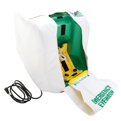 Poste de douche oculaire portable et chauff&eacute;, Aliment&eacute; par gravit&eacute;, Capacit&eacute; 16 gal., Conformit&eacute; ANSI Z358.1 Helyx Safety & Industrial Supplies