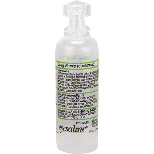 Saline Eyewash Bottles, Full Bottle, 1 oz. Helyx Safety & Industrial Supplies