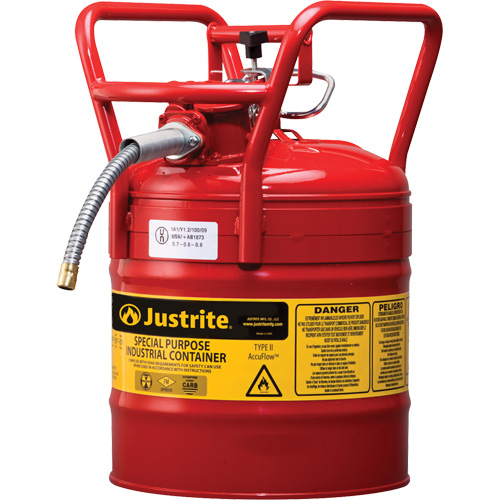 Bidons s&eacute;curitaires D.O.T. de AccuFlow, Type II, Acier, 5 gal. US, Rouge, Homologu&eacute; FM Helyx Safety & Industrial Supplies