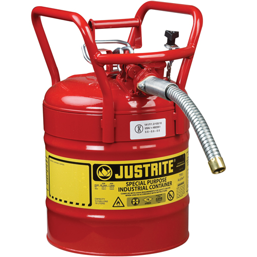 D.O.T. AccuFlow Safety Cans, Type II, Steel, 5 US gal., Red, FM Approved Helyx Safety & Industrial Supplies