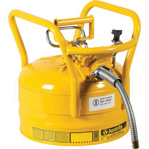 D.O.T. AccuFlow Safety Cans, Type II, Steel, 2.5 US gal., Yellow, FM Approved Helyx Safety & Industrial Supplies