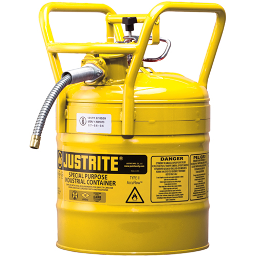 Bidons s&eacute;curitaires D.O.T. de AccuFlow, Type II, Acier, 5 gal. US, Jaune, Homologu&eacute; FM Helyx Safety & Industrial Supplies