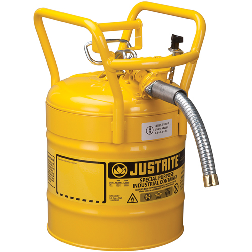 Bidons s&eacute;curitaires D.O.T. de AccuFlow, Type II, Acier, 5 gal. US, Jaune, Homologu&eacute; FM Helyx Safety & Industrial Supplies